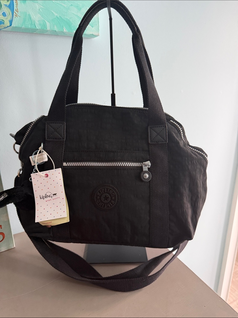 Kipling Art U Black Everyday Shoulder/Crossbody Bag with Front Zip Pocket